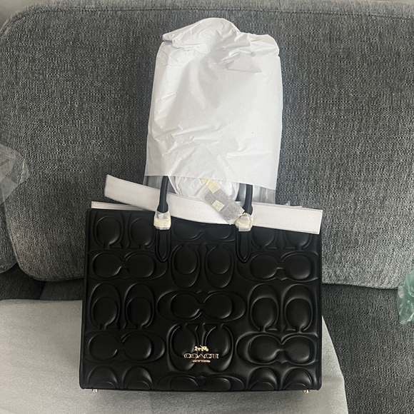 Coach Handbags - Authentic Coach Maggie Tote Black Leather with Gold Logo Brand new